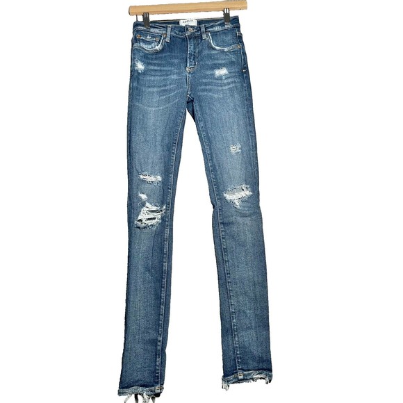 AGOLDE Jeans Women 25 Flare Skinny Distressed Raw Hem Mid Rise Blue Ripped